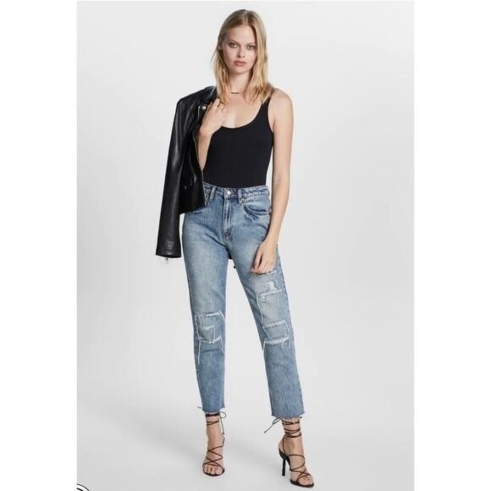 Ksubi Playback Jeans Women High Waist Distressed Straight Leg 24 Light Blue